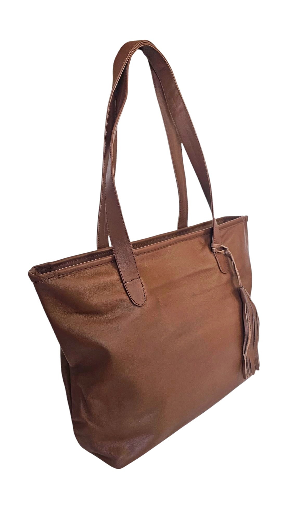 Brown leather tote bag from MBH Leather