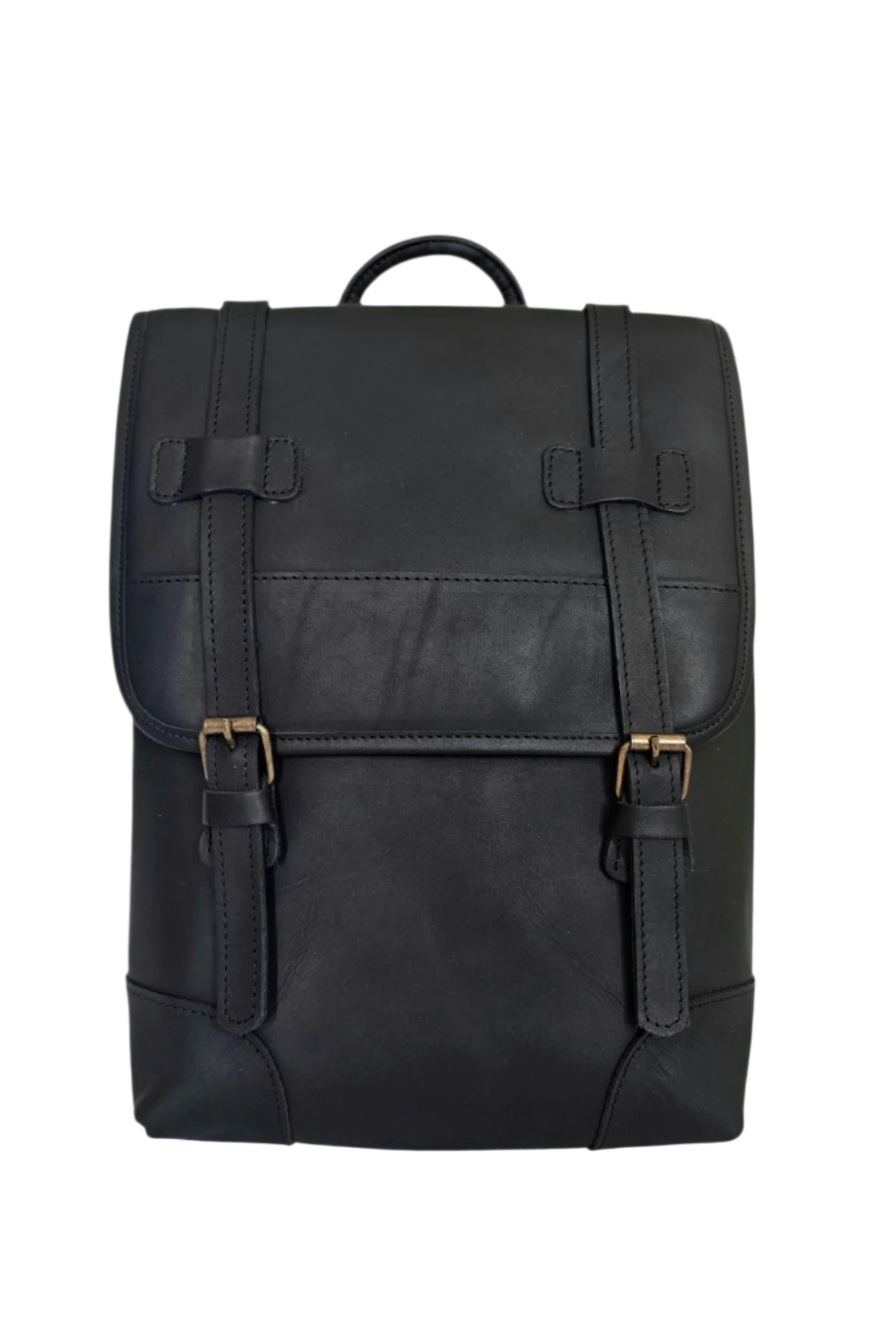 Leather Black backpack with leather straps