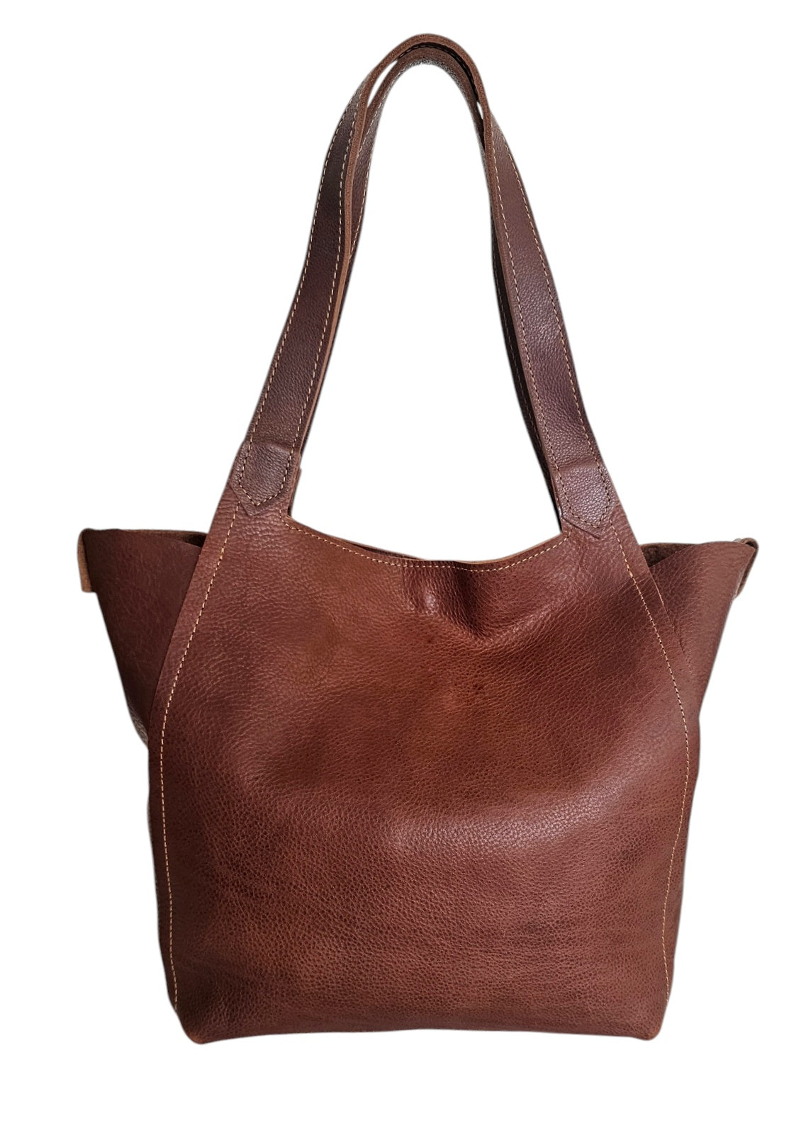 Luxury leather shoulder purse in brown color
