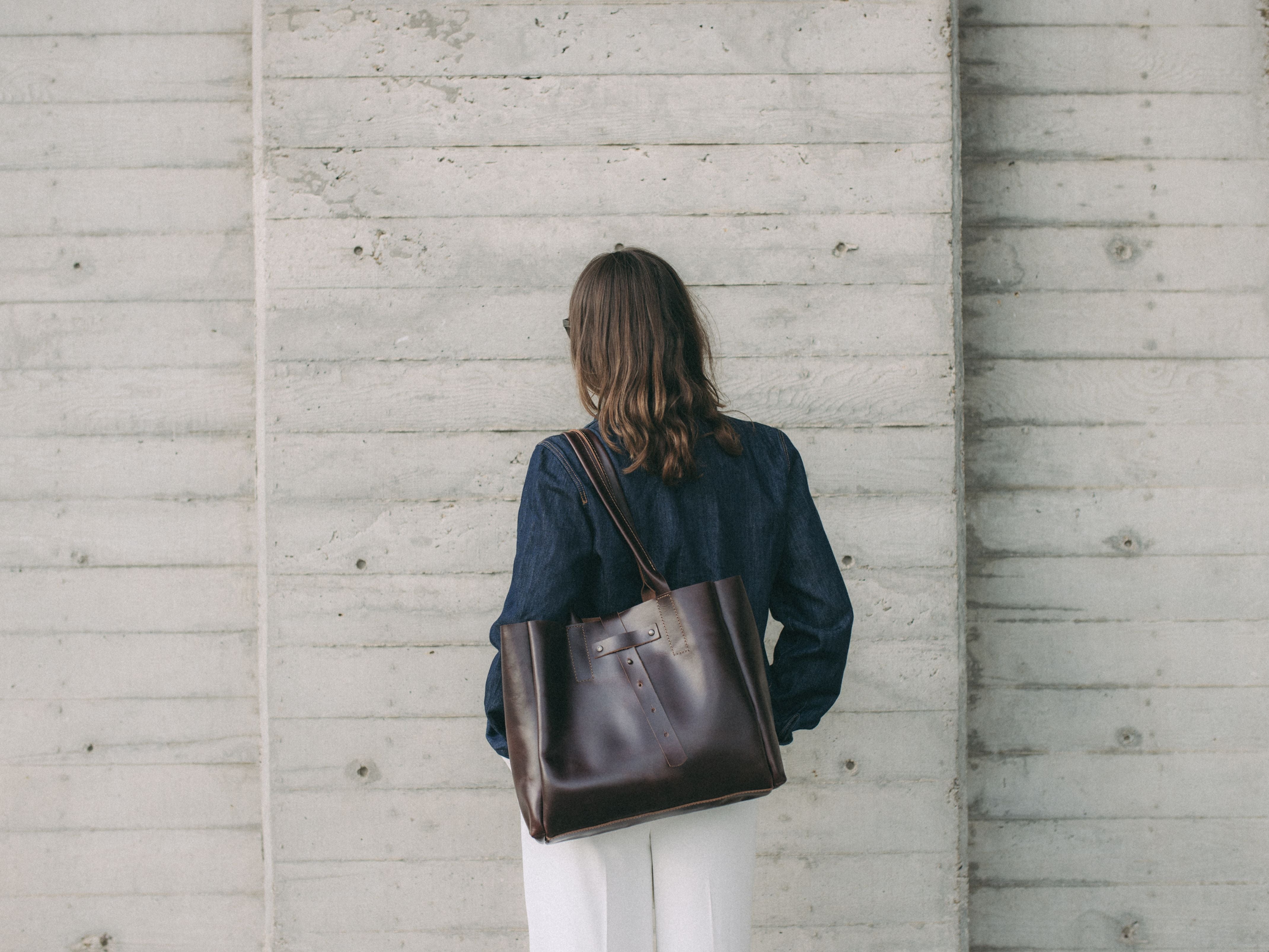 Women leather tote bag for work or every day
