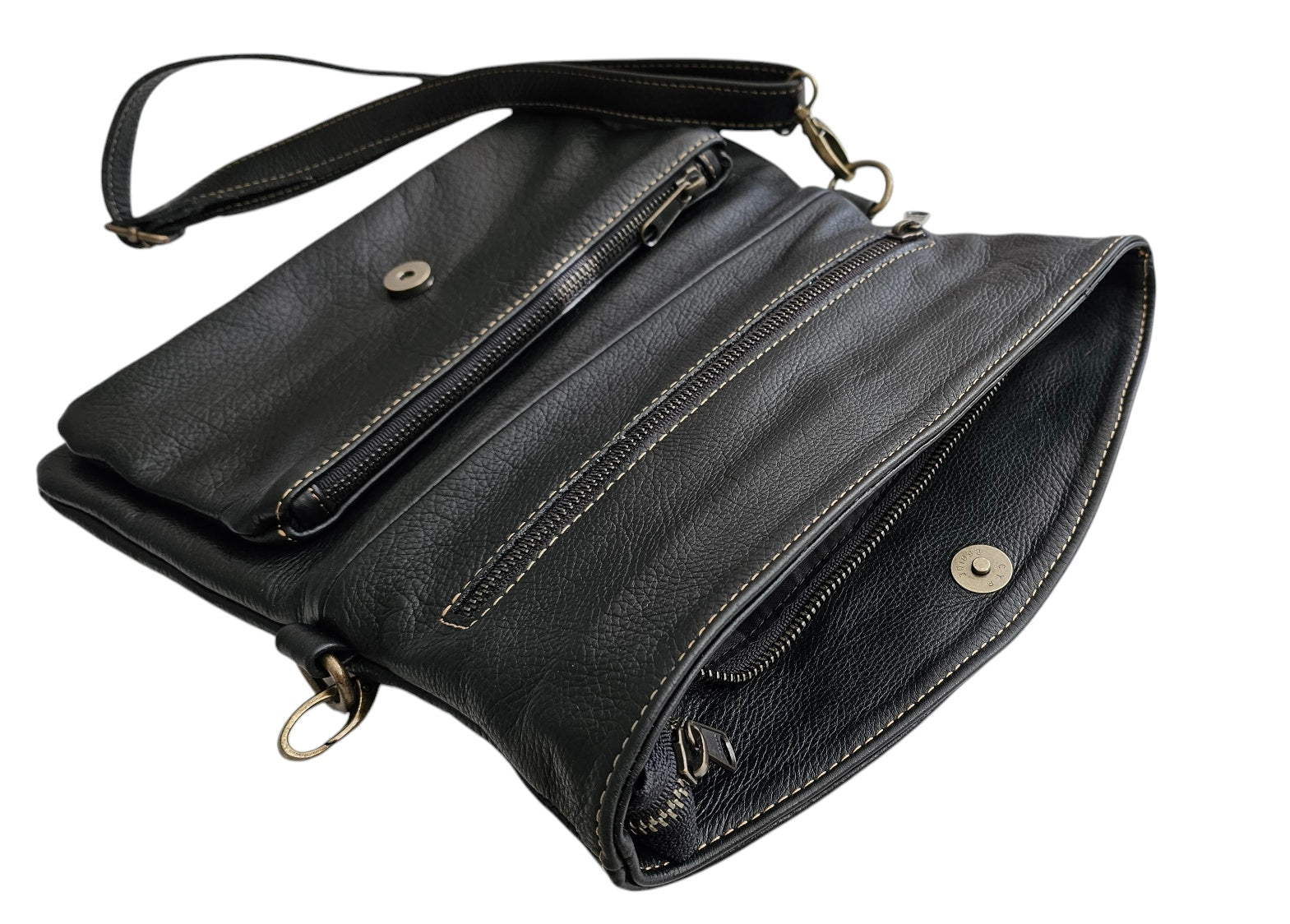 Monet Crossbody Bag & Fold-Over Clutch – Black by MBH Leather, product view 2