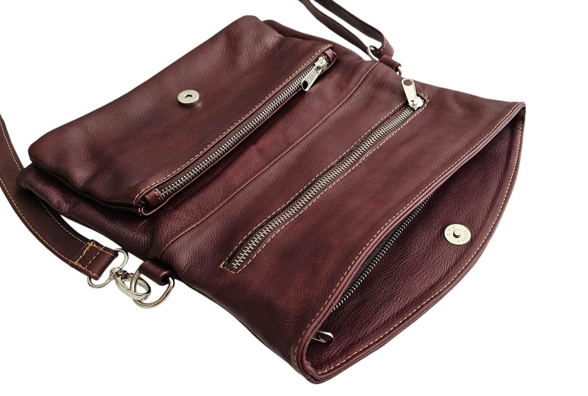 Monet Crossbody Bag & Fold-Over Clutch – Burgundy by MBH Leather, product view 2