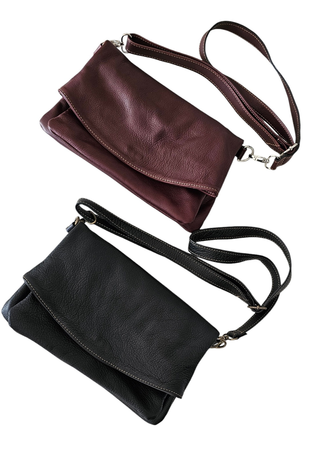 Monet Crossbody Bag & Fold-Over Clutch – Burgundy by MBH Leather, product view 5