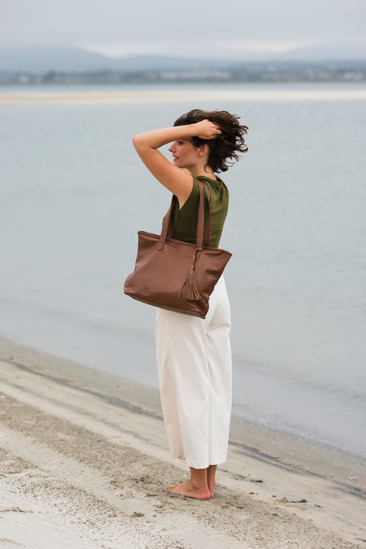Soft Luxe Tote Bag - Brown by MBH Leather, product view 2