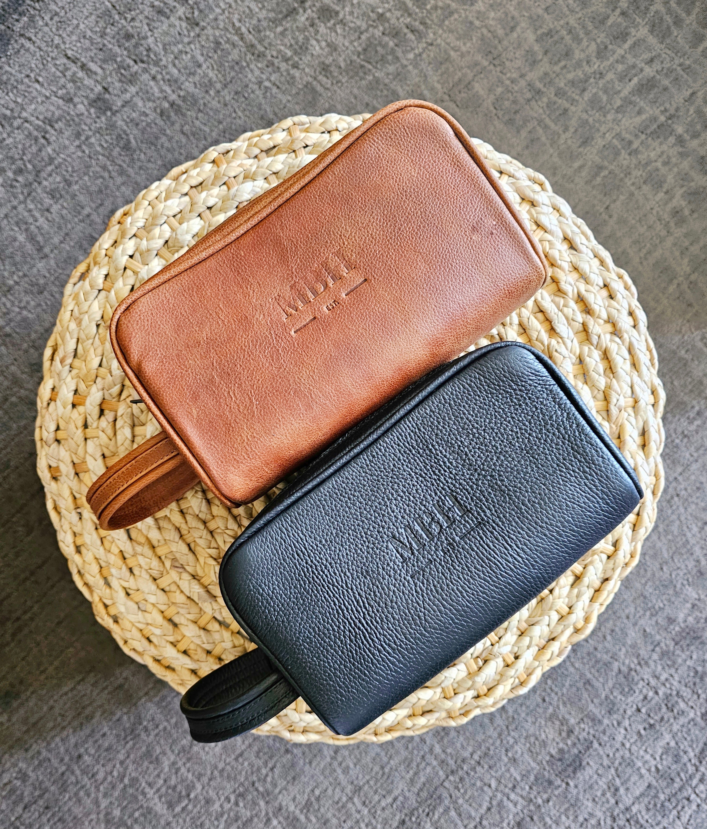 The Executive Double Zip Toiletry Bag - Black by MBH Leather, product view 4