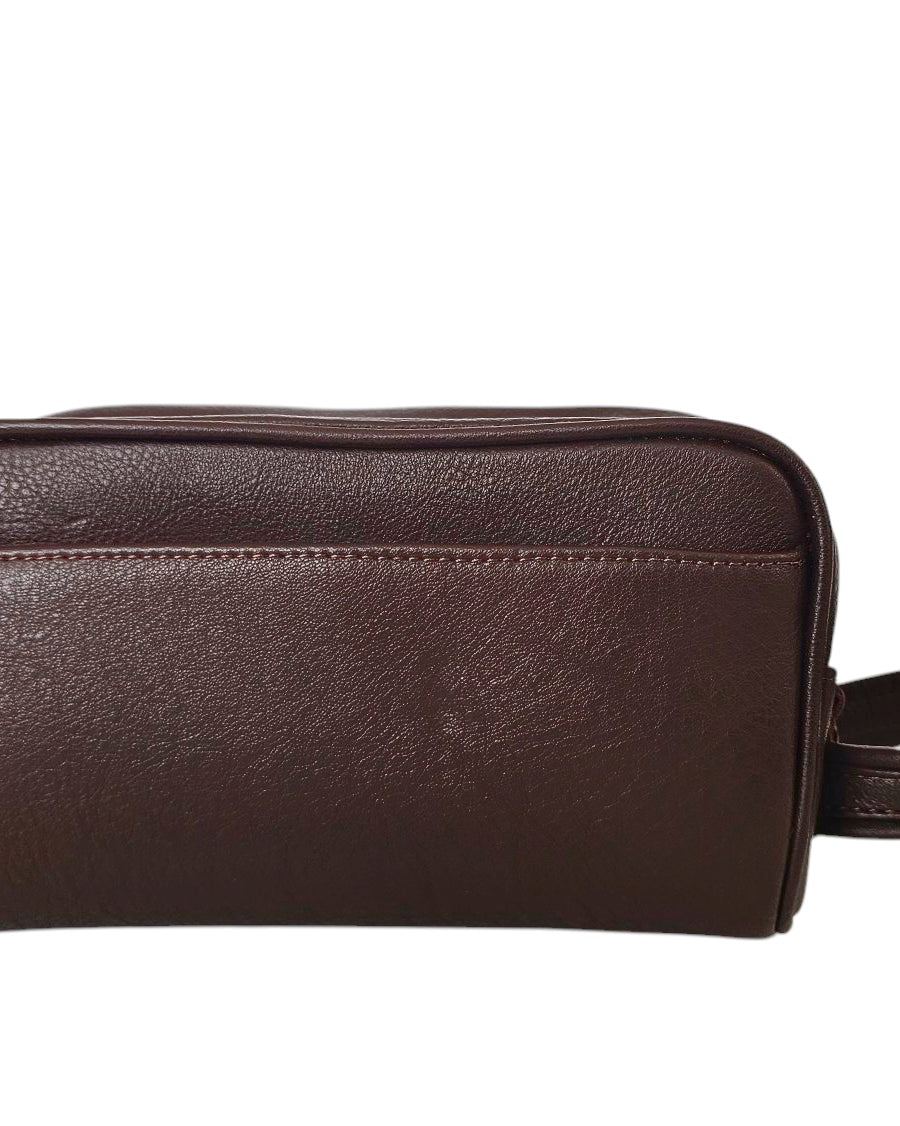 The Executive Double Zip Toiletry Bag - Dark Brown by MBH Leather, product view 1
