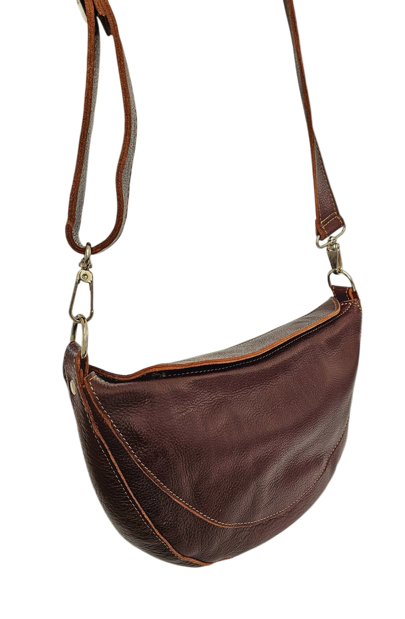 Luna crossbody bag in brown leather with adjustable strap