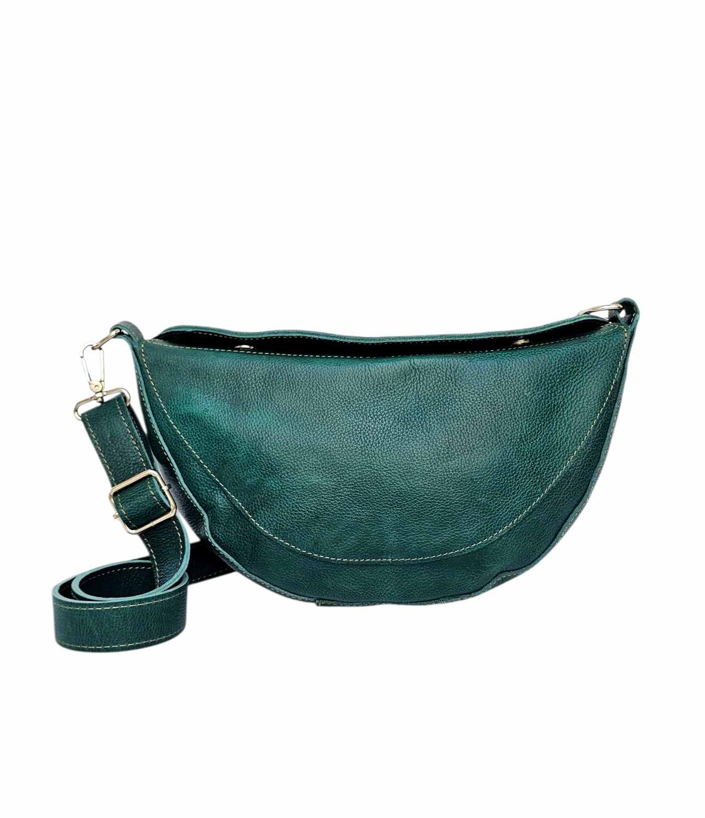Luna crossbody bag in color green made from genuine leather