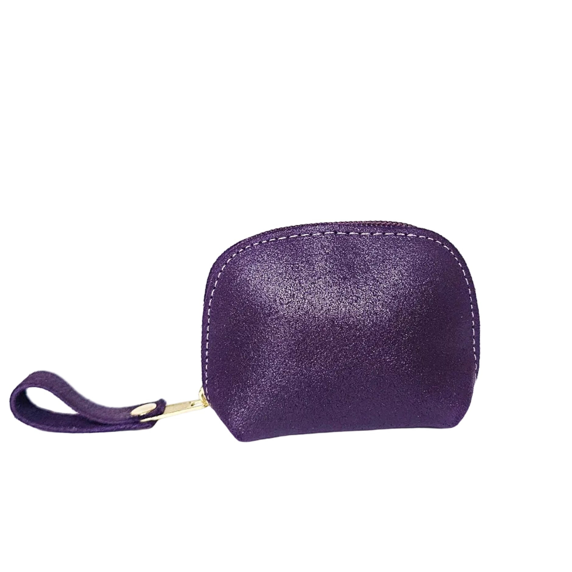 Purple leather coin purse on a white background