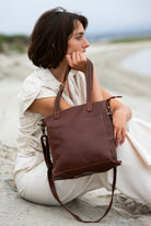 Amara Crossbody Tote Bag -Brown by MBH Leather, product view 1