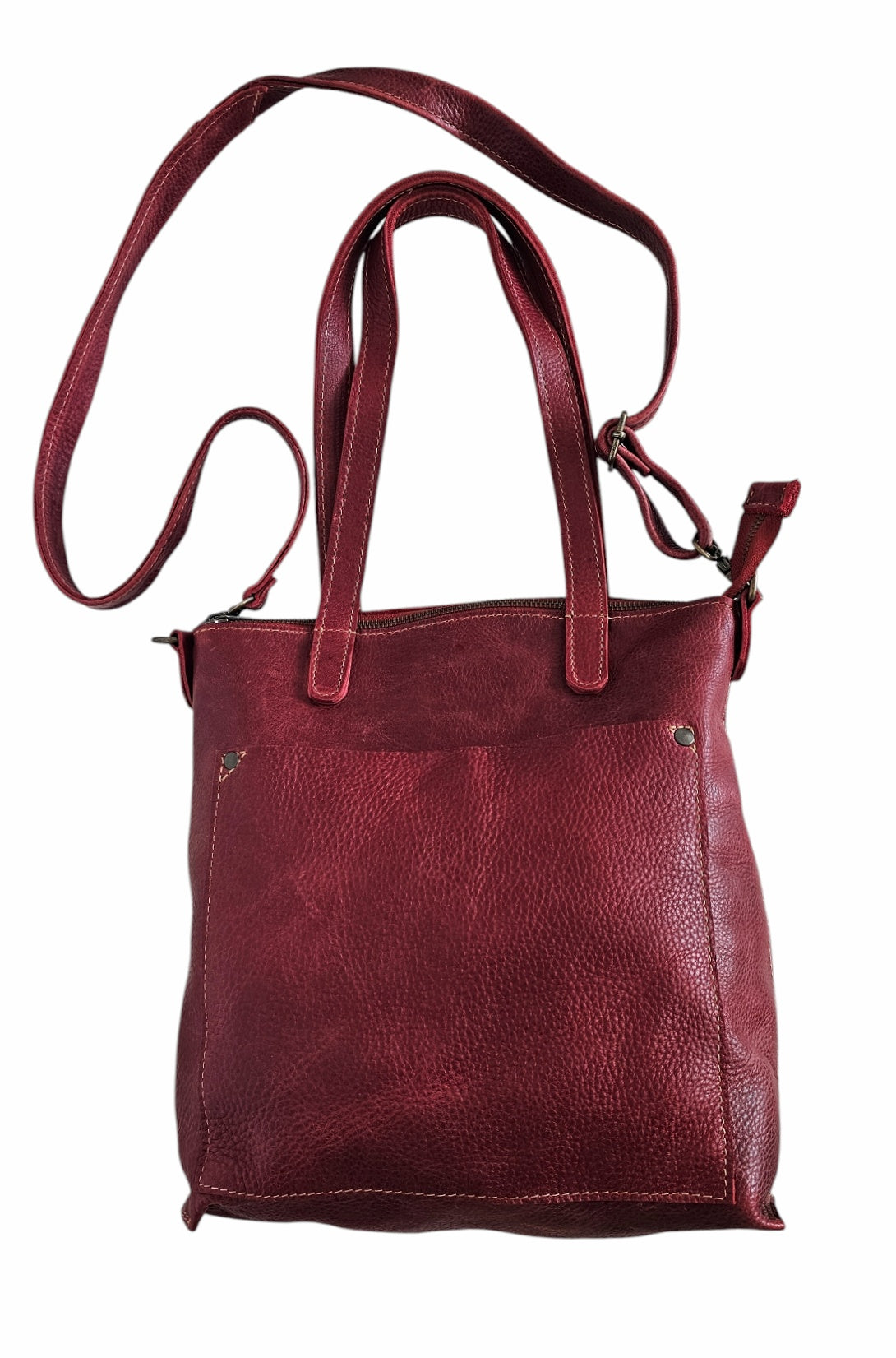 Amara Crossbody Tote Bag - Red by MBH Leather, product view 2