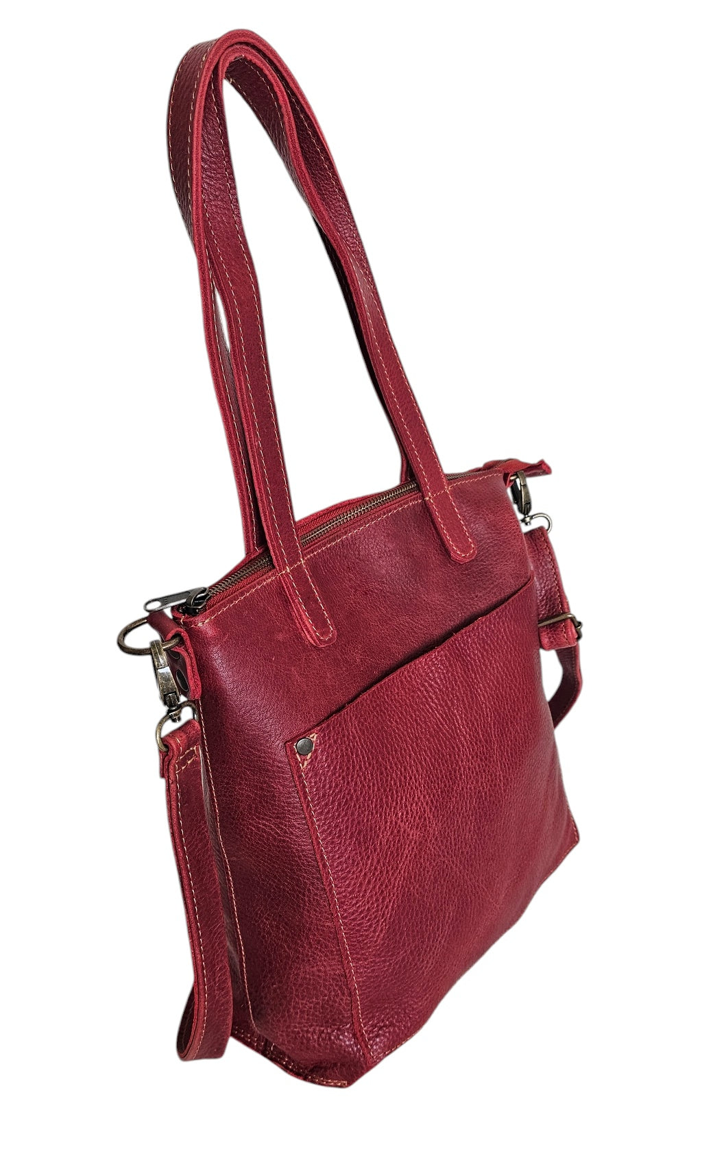 Amara Crossbody Tote Bag - Red by MBH Leather, product view 3