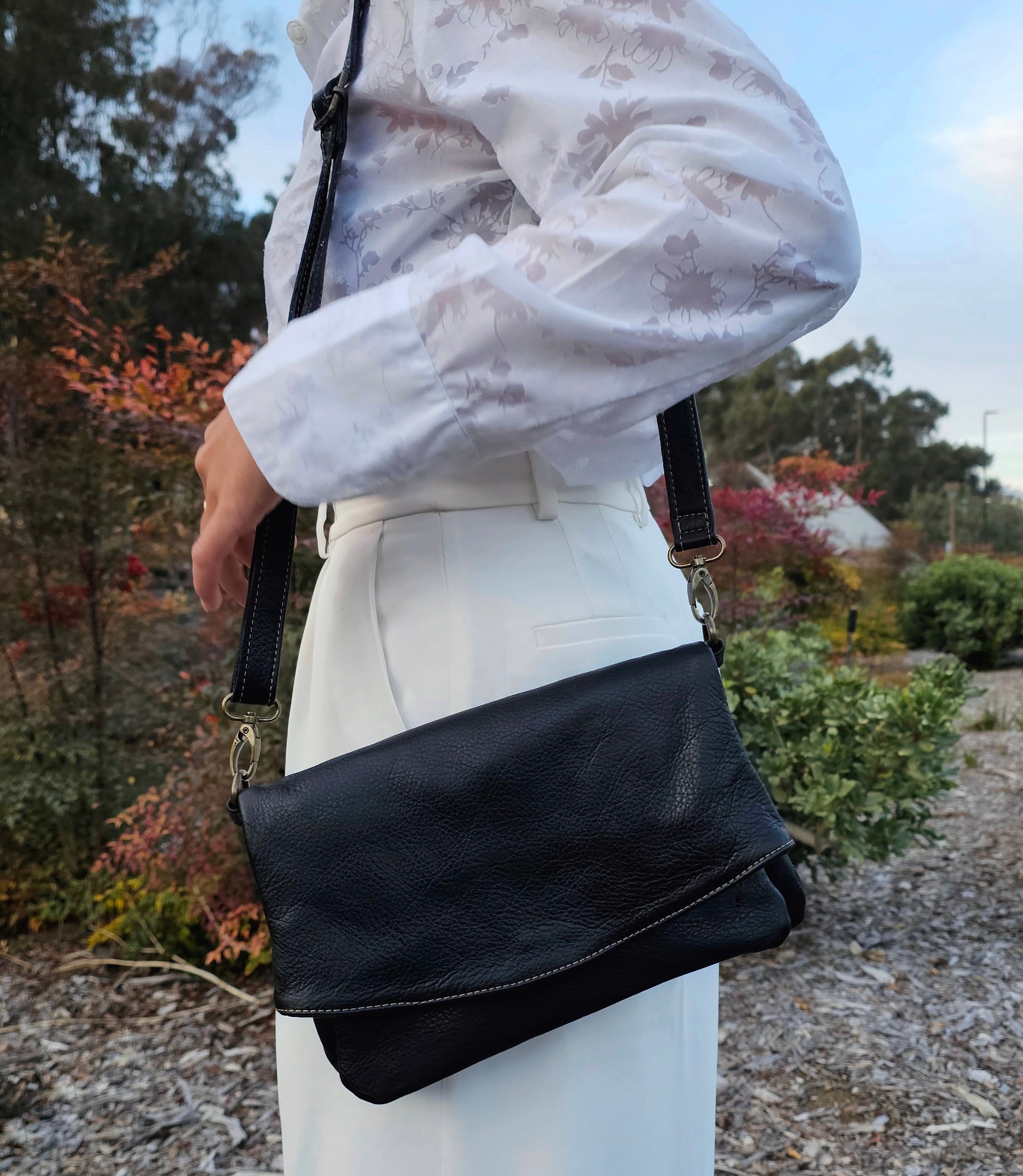 Monet Crossbody Bag & Fold-Over Clutch – Black by MBH Leather, product view 7