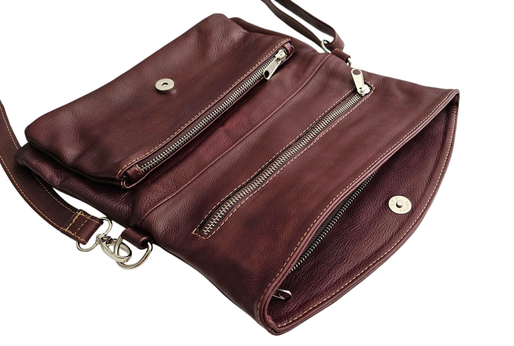 Monet Crossbody Bag & Fold-Over Clutch – Burgundy by MBH Leather, product view 2