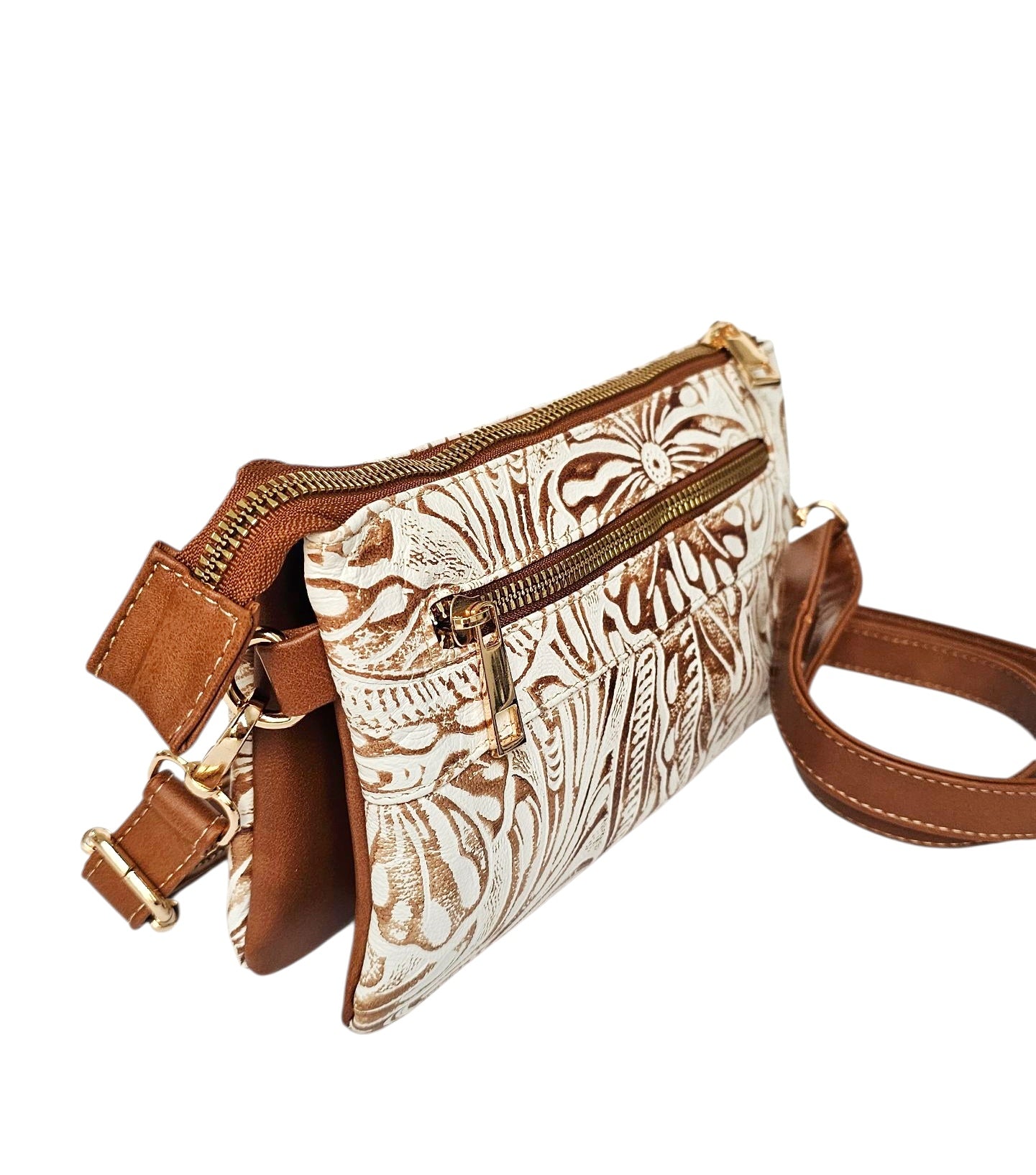 Nova Crossbody Bag - Artisan White Brown by MBH Leather, product view 2