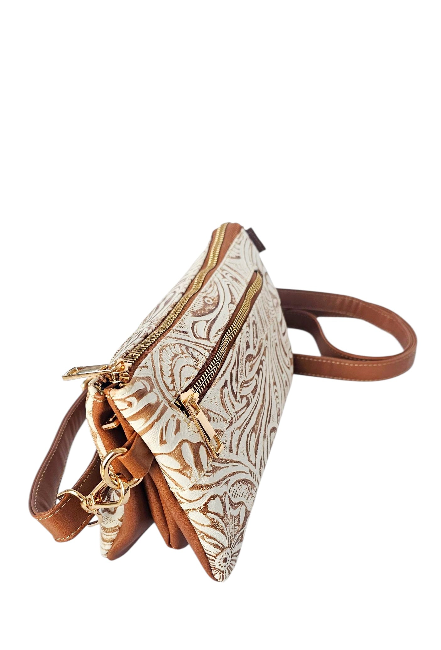 Nova Crossbody Bag - Artisan White Brown by MBH Leather, product view 3