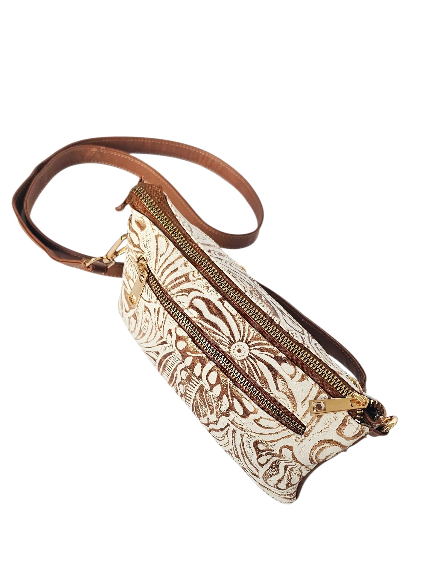 Nova Crossbody Bag - Artisan White Brown by MBH Leather, product view 4