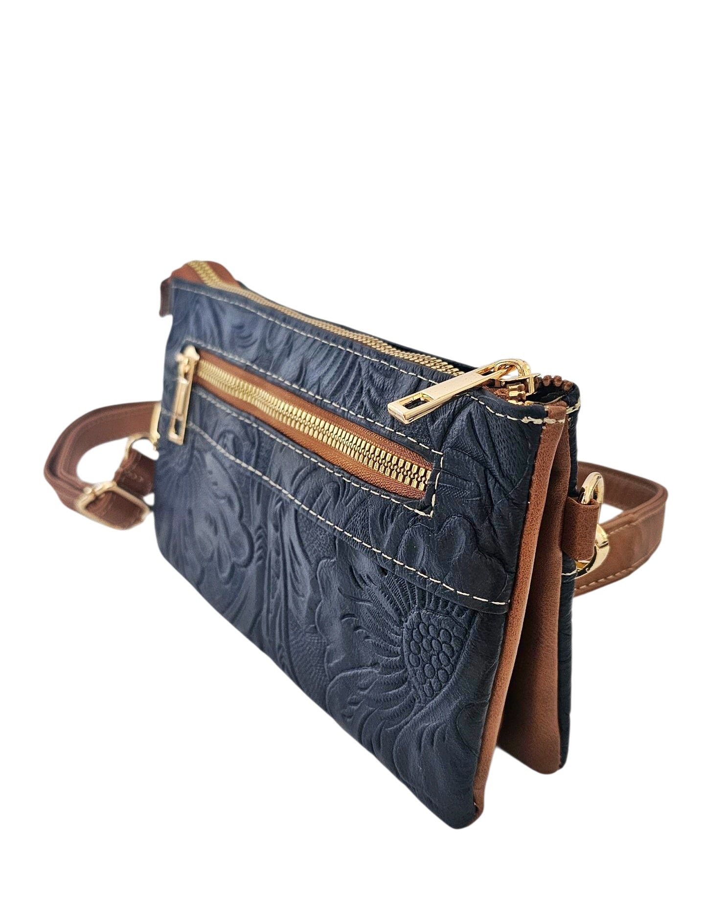 Nova Crossbody Bag - Navy Artisan by MBH Leather, product view 2