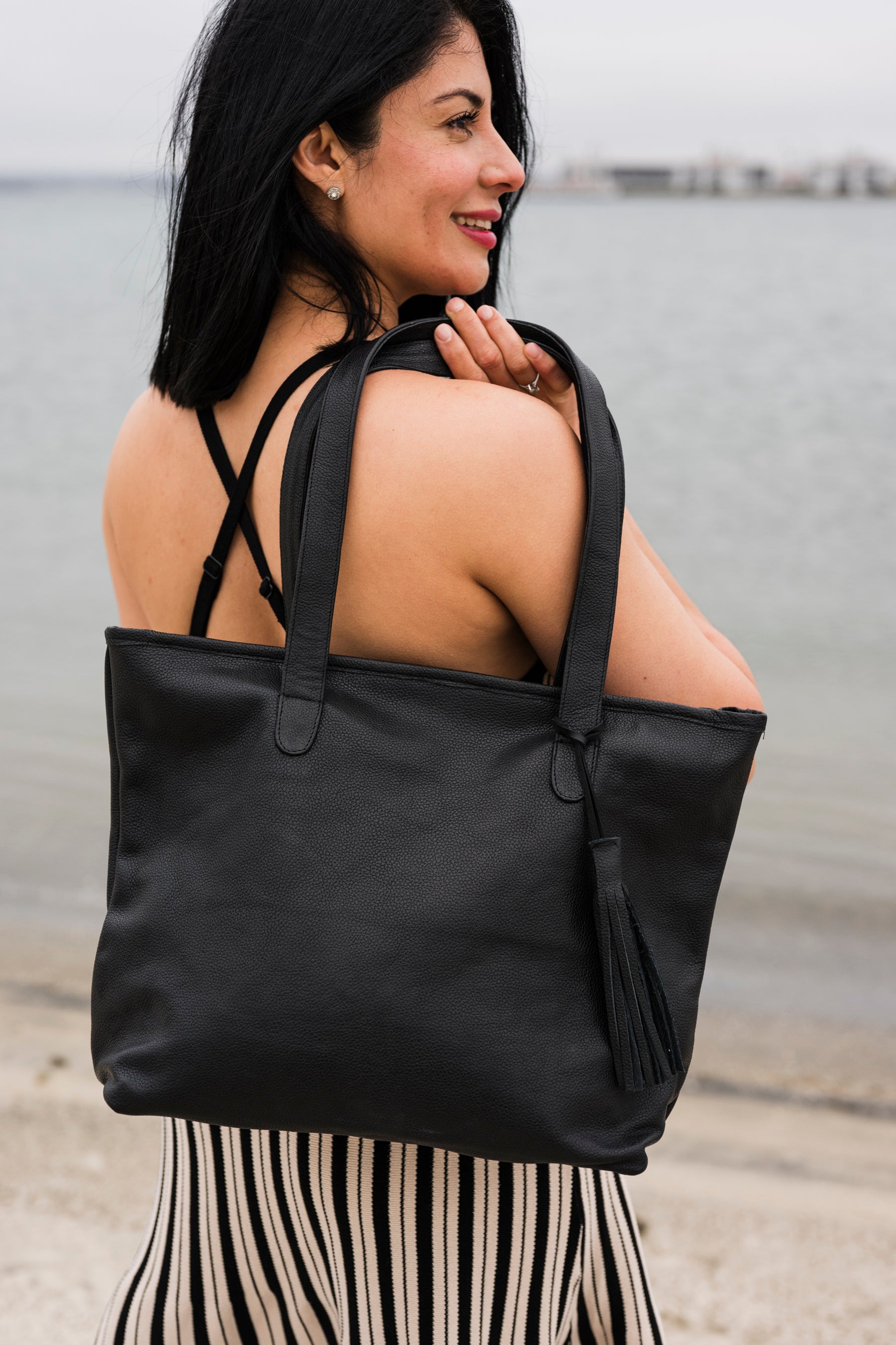Soft Luxe Tote Bag - Black by MBH Leather, product view 1