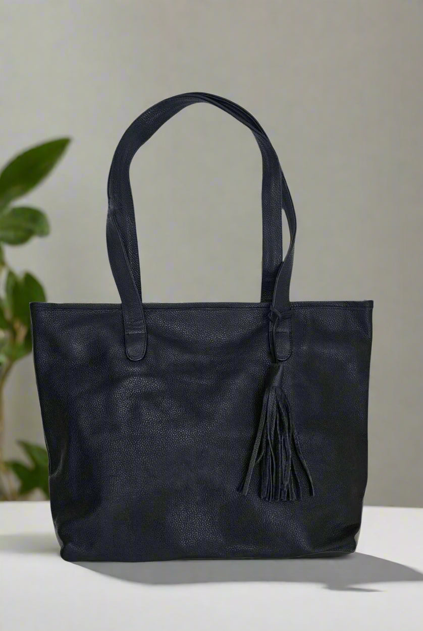 Soft Luxe Tote Bag - Black by MBH Leather, product view 4