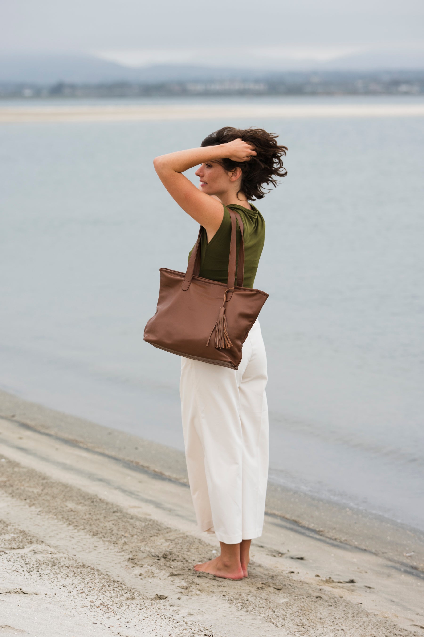 Soft Luxe Tote Bag - Brown by MBH Leather, product view 2