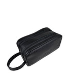 The Executive Double Zip Toiletry Bag - Black by MBH Leather, product view 2