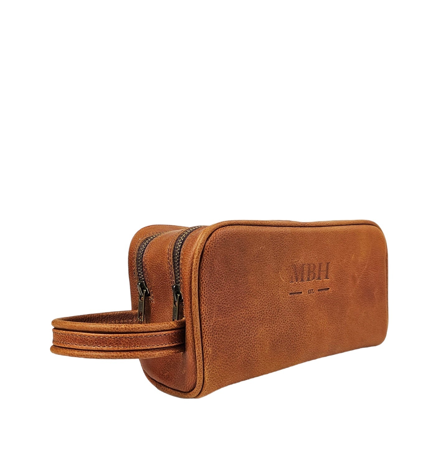 The Executive Double Zip Toiletry Bag - Brown by MBH Leather, product view 1