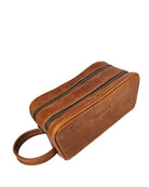 The Executive Double Zip Toiletry Bag - Brown by MBH Leather, product view 2