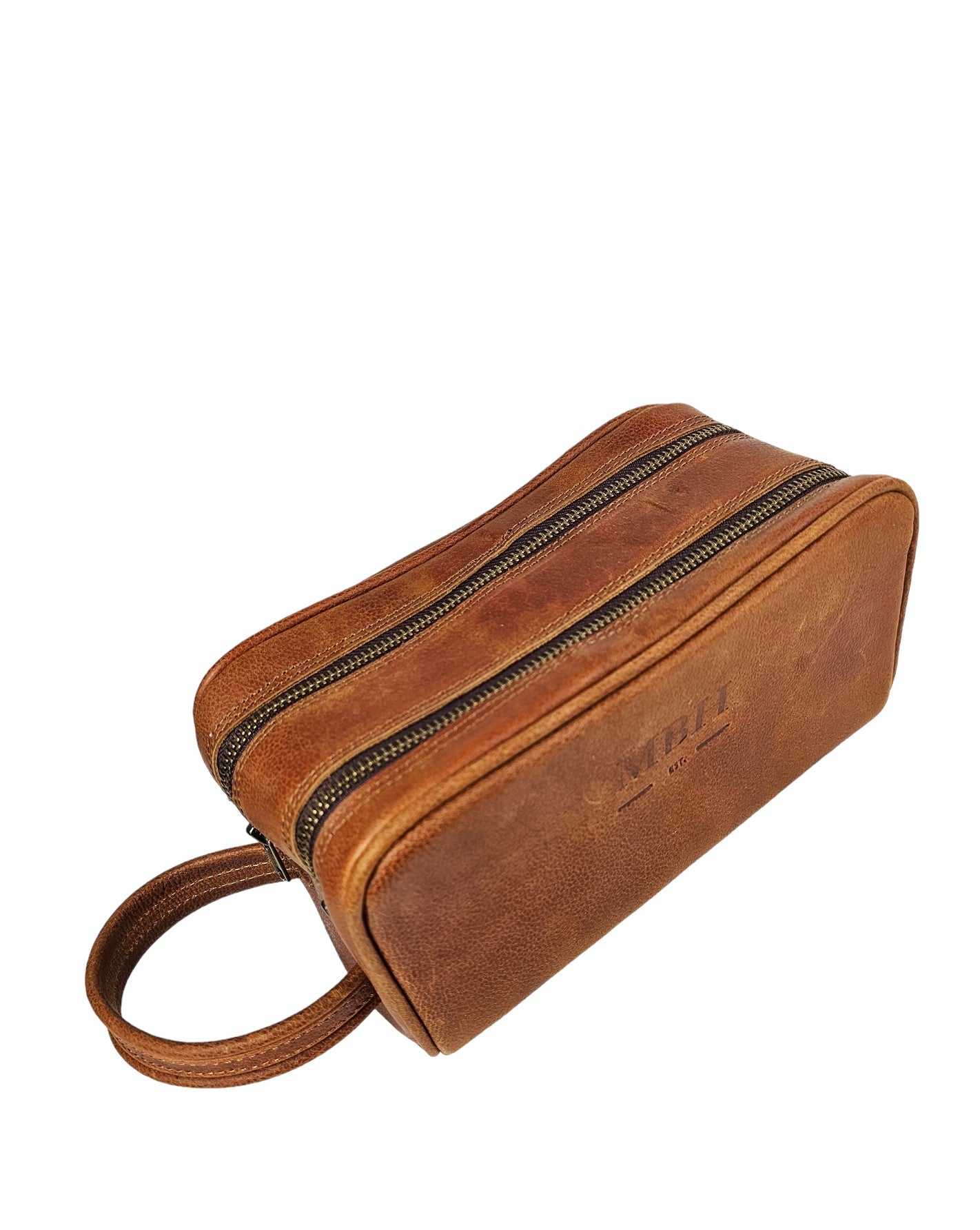 The Executive Double Zip Toiletry Bag - Brown by MBH Leather, product view 2