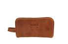 The Executive Double Zip Toiletry Bag - Brown by MBH Leather, product view 3
