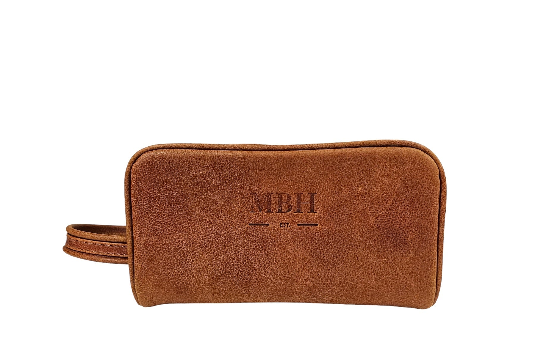The Executive Double Zip Toiletry Bag - Brown by MBH Leather, product view 3
