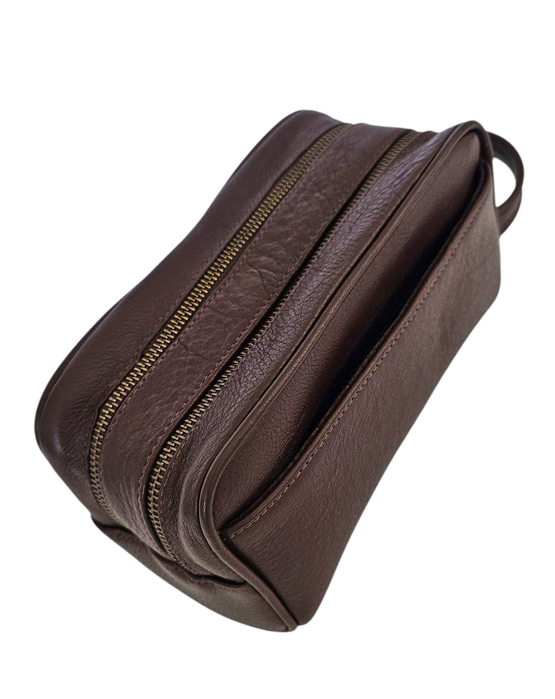 The Executive Double Zip Toiletry Bag - Dark Brown by MBH Leather, product view 2
