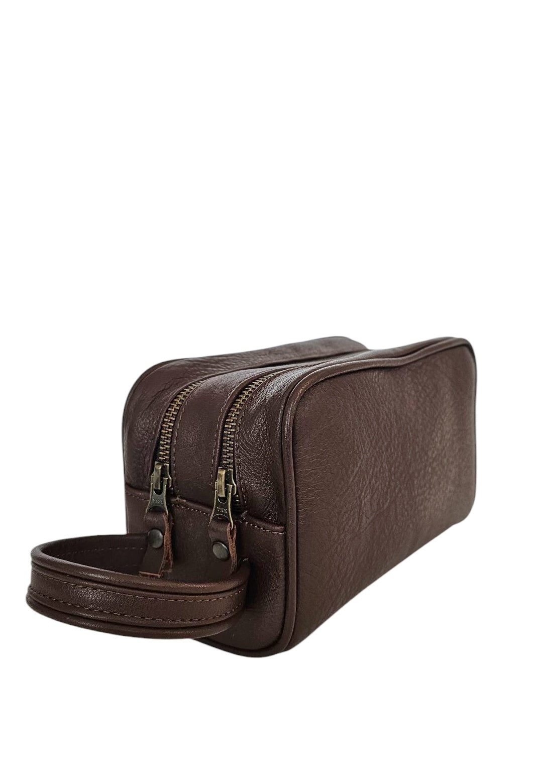 The Executive Double Zip Toiletry Bag - Dark Brown by MBH Leather, product view 3