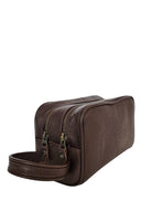 The Executive Double Zip Toiletry Bag - Dark Brown by MBH Leather, product view 3