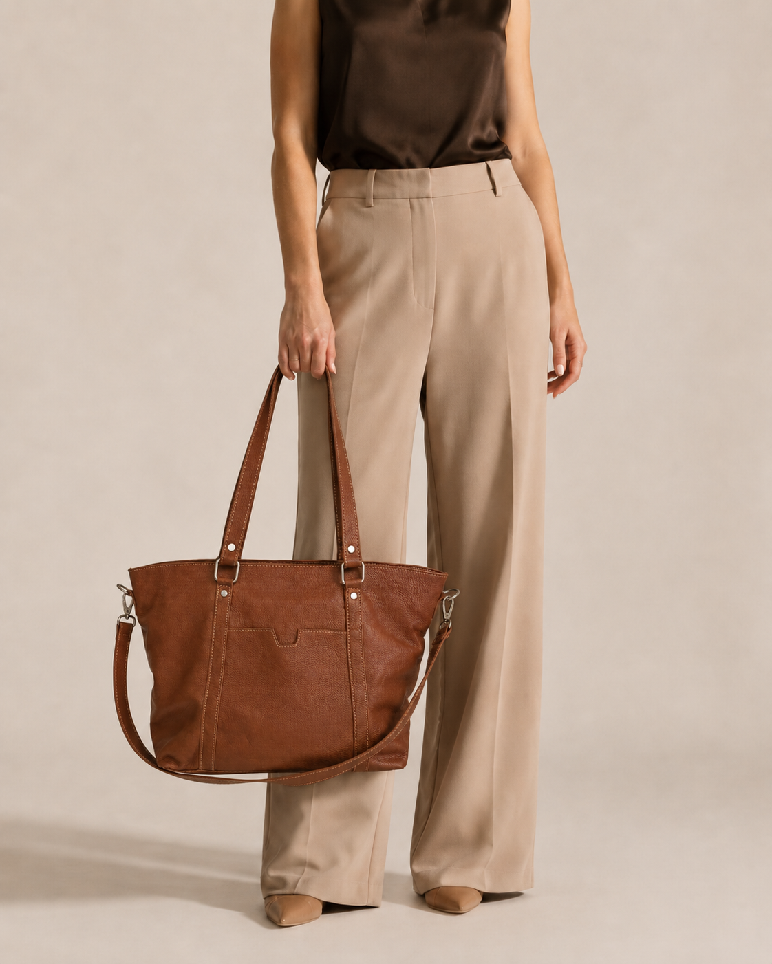 The Icon Leather Tote Bag - Brown by MBH Leather, product view 3