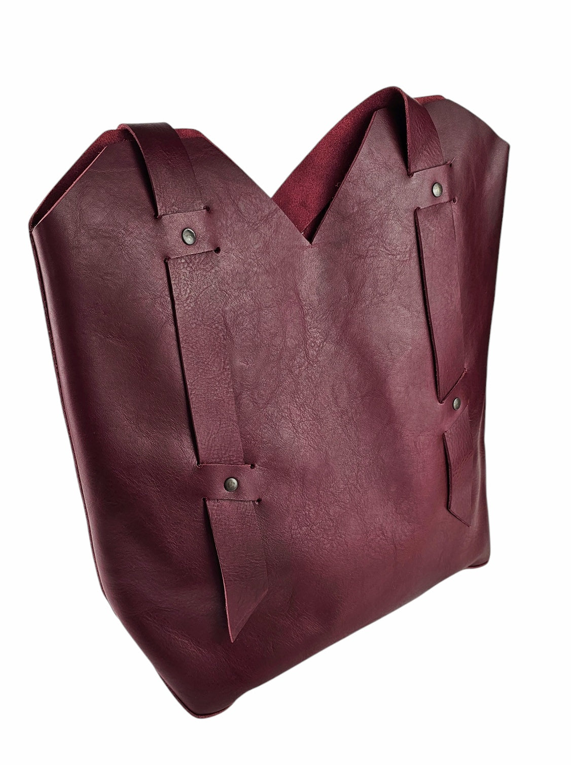 The Linear Tote Bag - Merlot by MBH Leather, product view 2