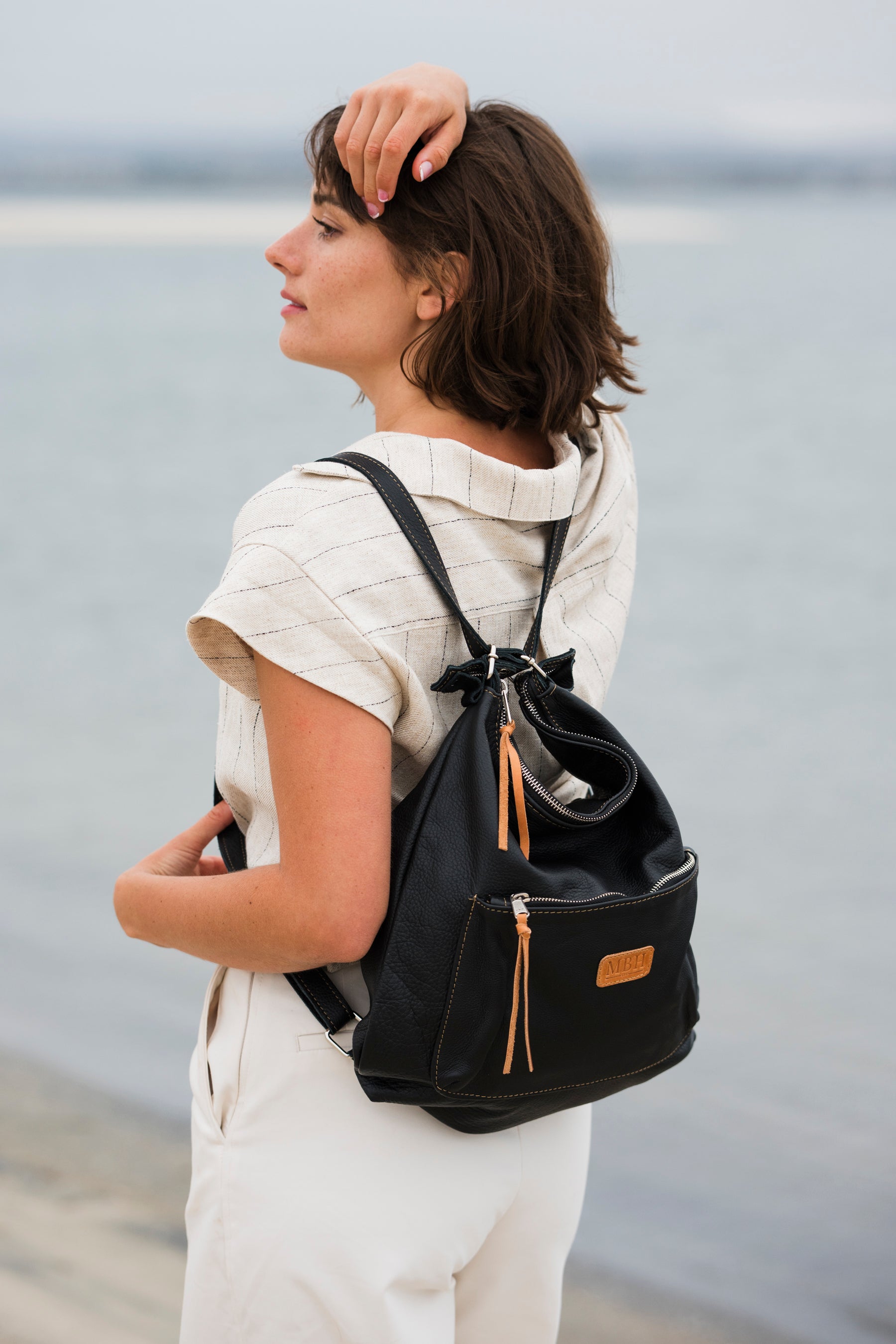 The Luxe Carryall Backpack and Shoulder Bag - Black by MBH Leather, product view 1