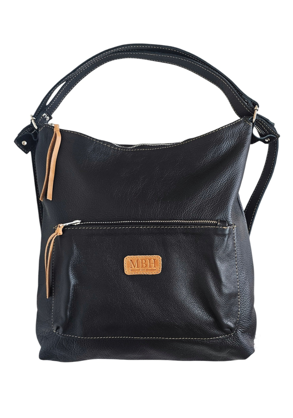 The Luxe Carryall Backpack and Shoulder Bag - Black by MBH Leather, product view 2