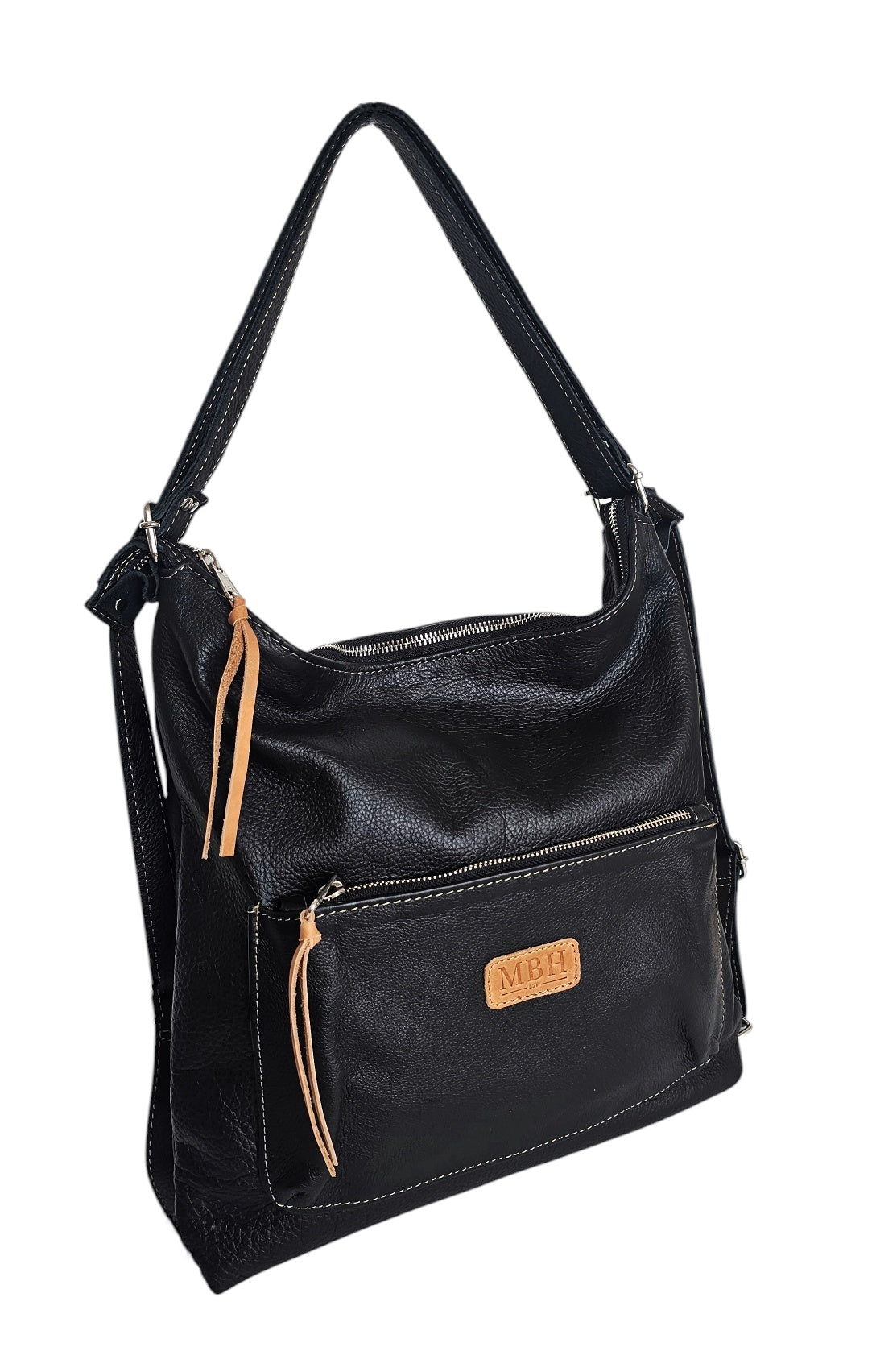 The Luxe Carryall Backpack and Shoulder Bag - Black by MBH Leather, product view 4