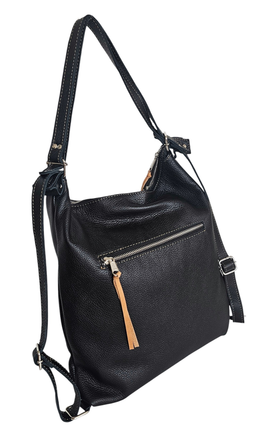 The Luxe Carryall Backpack and Shoulder Bag - Black by MBH Leather, product view 5