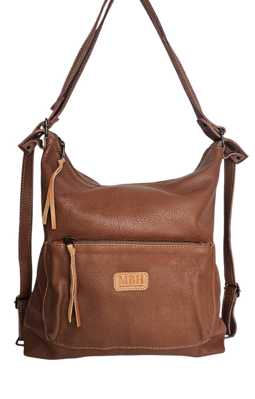 The Luxe Carryall Backpack and Shoulder Bag- Brown by MBH Leather, product view 1