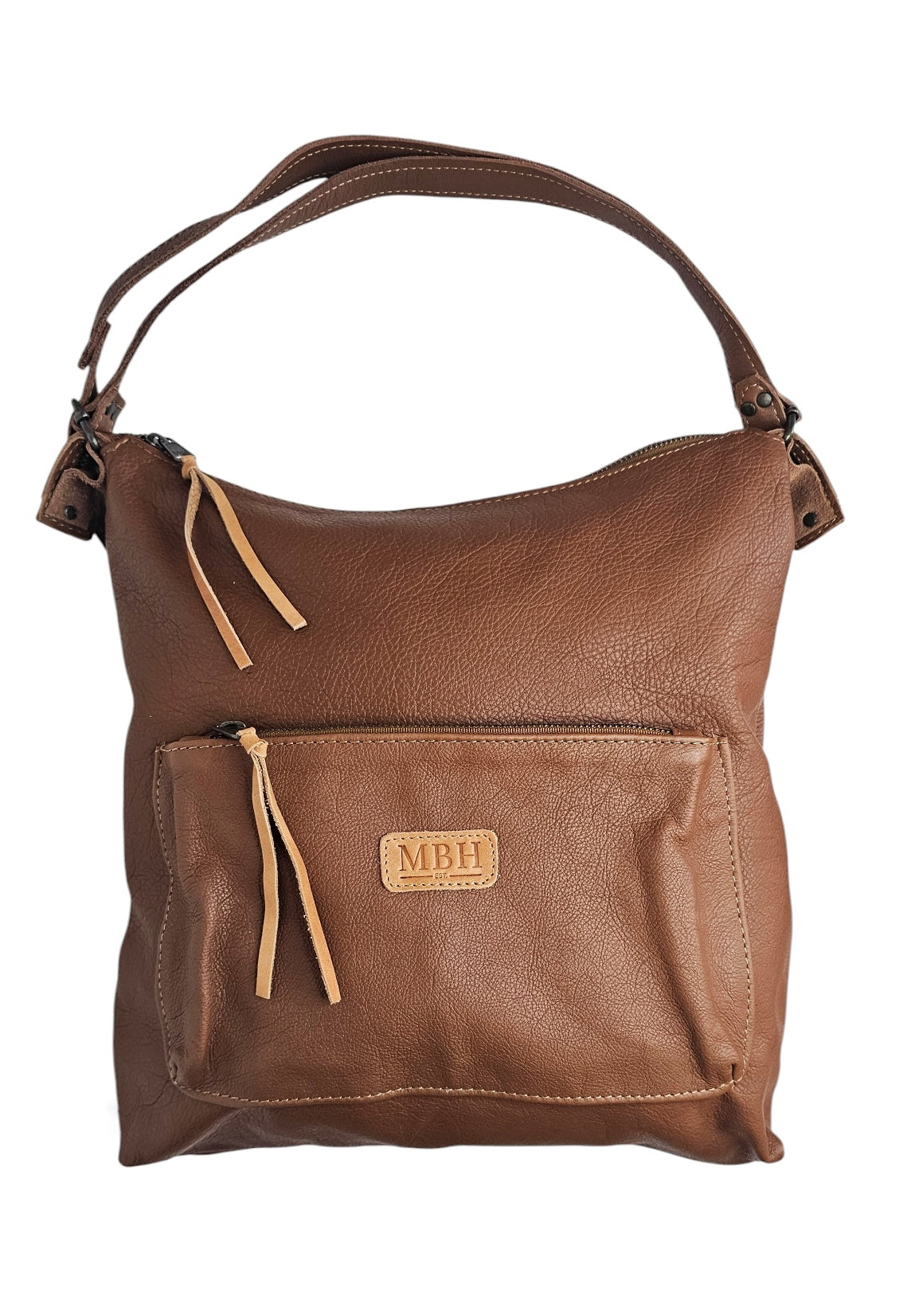 The Luxe Carryall Backpack and Shoulder Bag- Brown by MBH Leather, product view 2