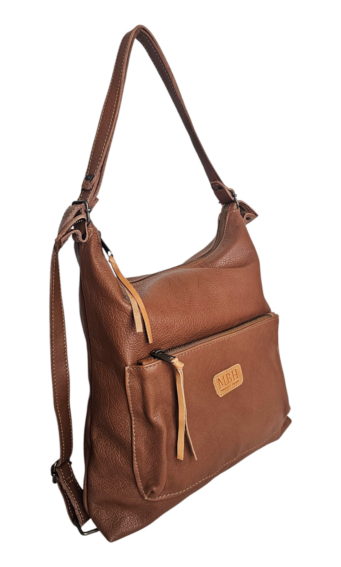 The Luxe Carryall Backpack and Shoulder Bag- Brown by MBH Leather, product view 3