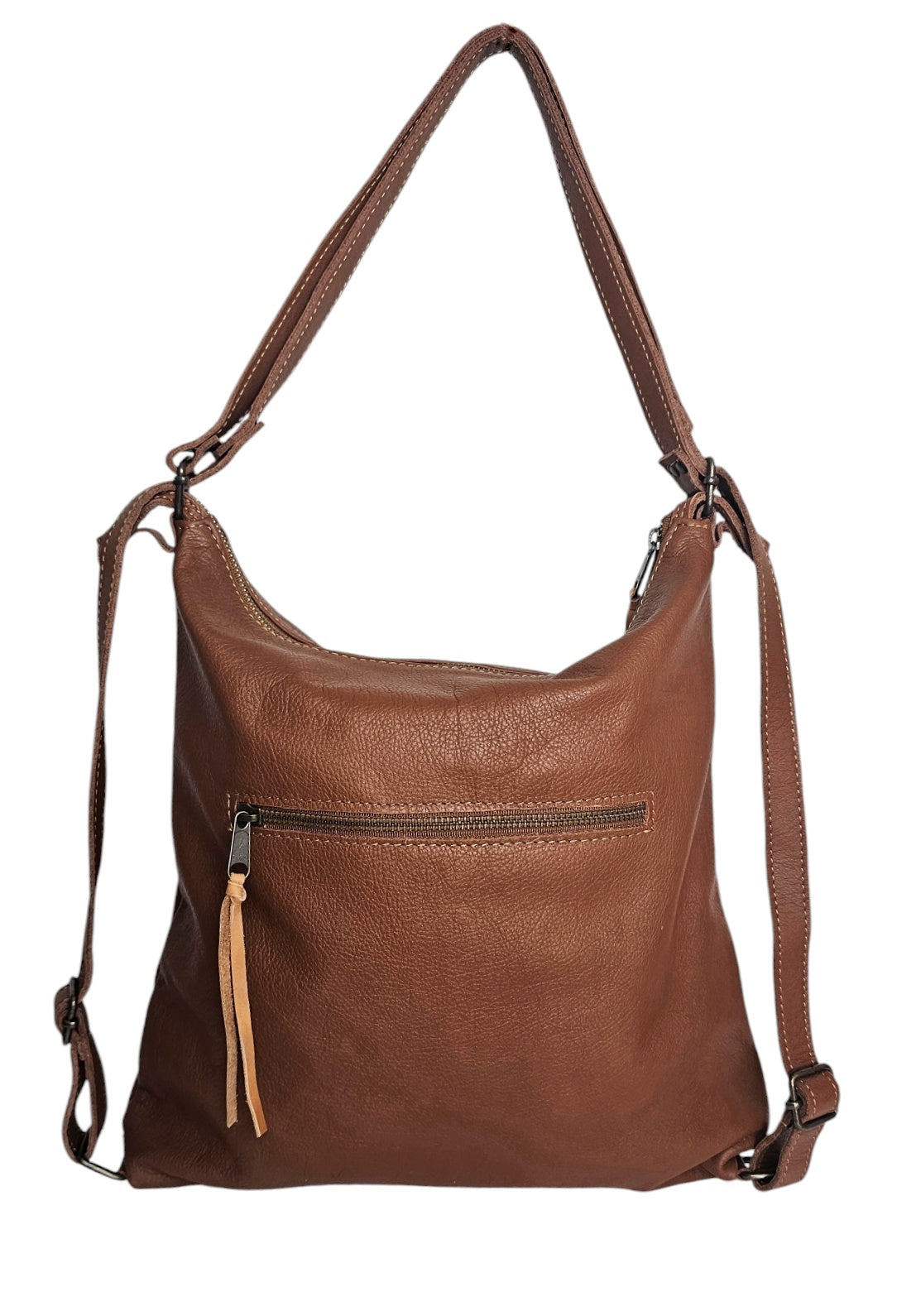 The Luxe Carryall Backpack and Shoulder Bag- Brown by MBH Leather, product view 4