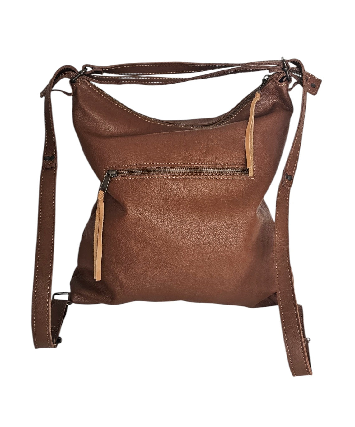 The Luxe Carryall Backpack and Shoulder Bag- Brown by MBH Leather, product view 5