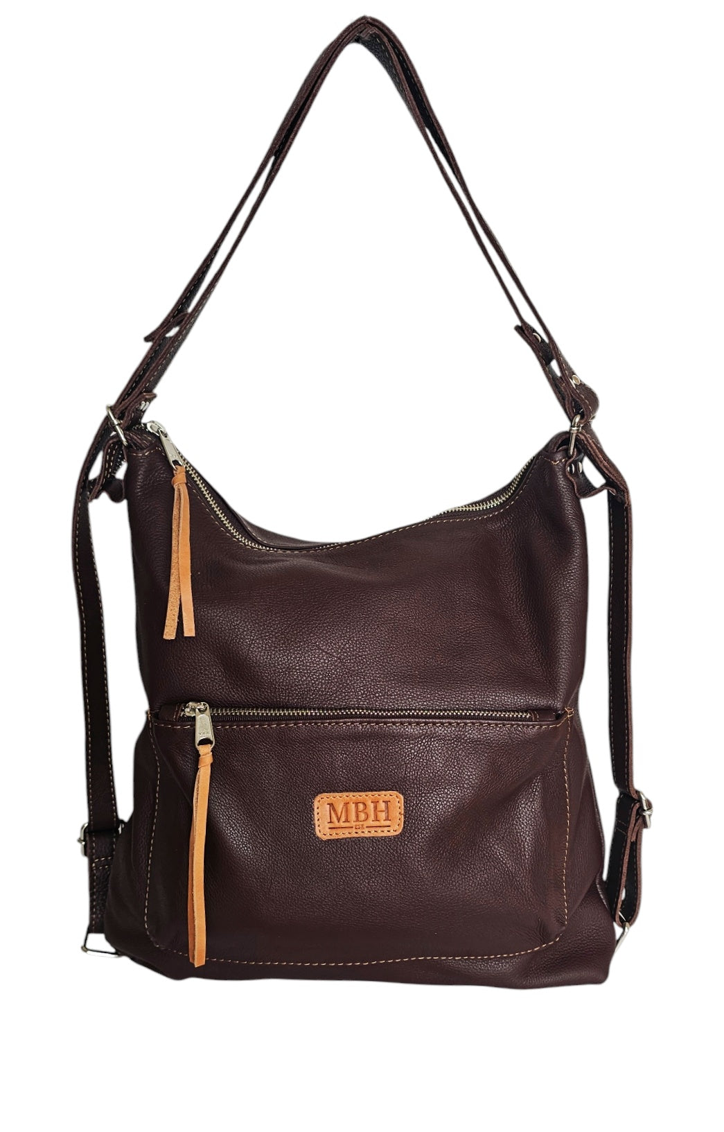 The Luxe Carryall Backpack and Shoulder Bag - Chestnut by MBH Leather, product view 1