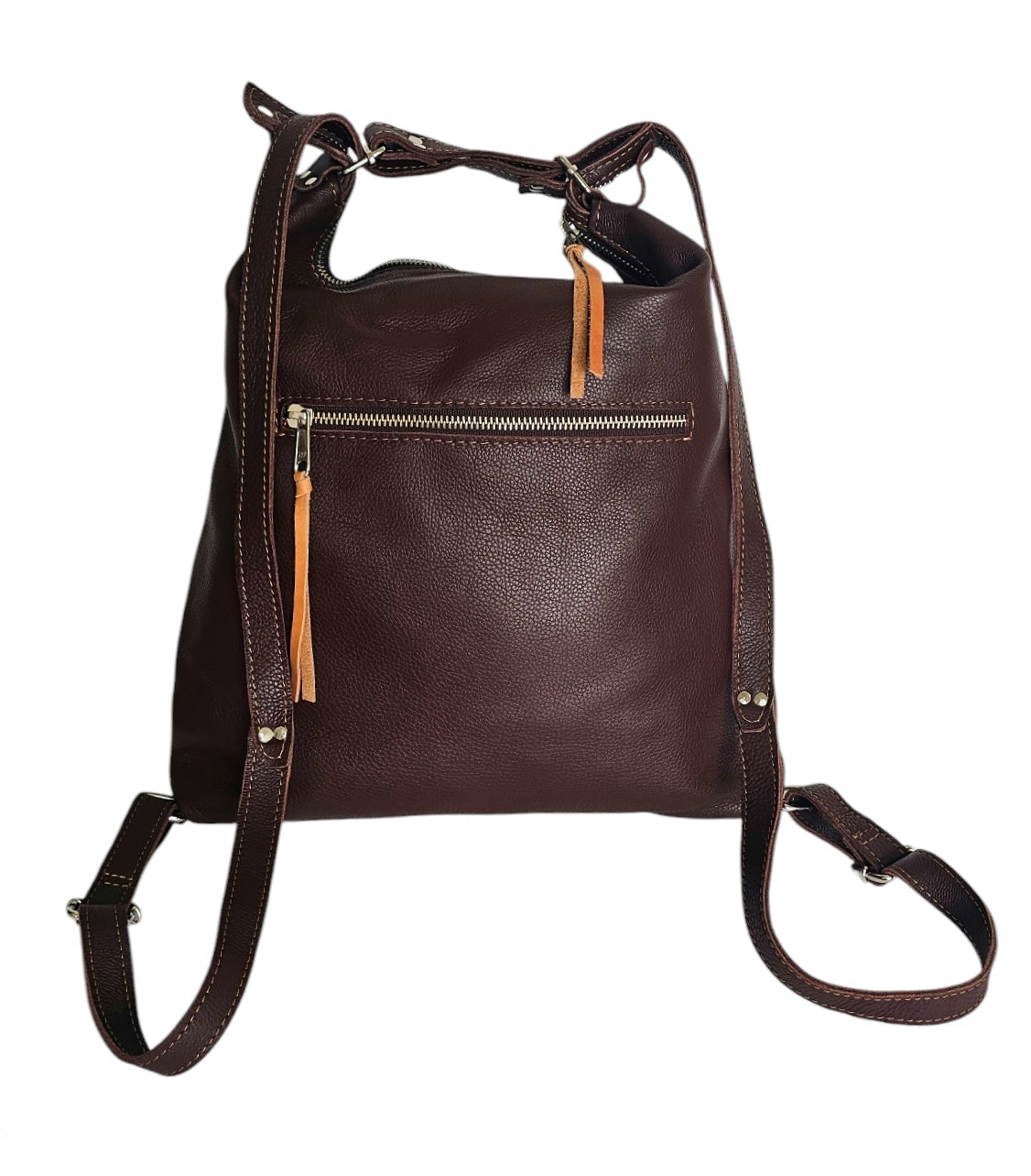 The Luxe Carryall Backpack and Shoulder Bag - Chestnut by MBH Leather, product view 2
