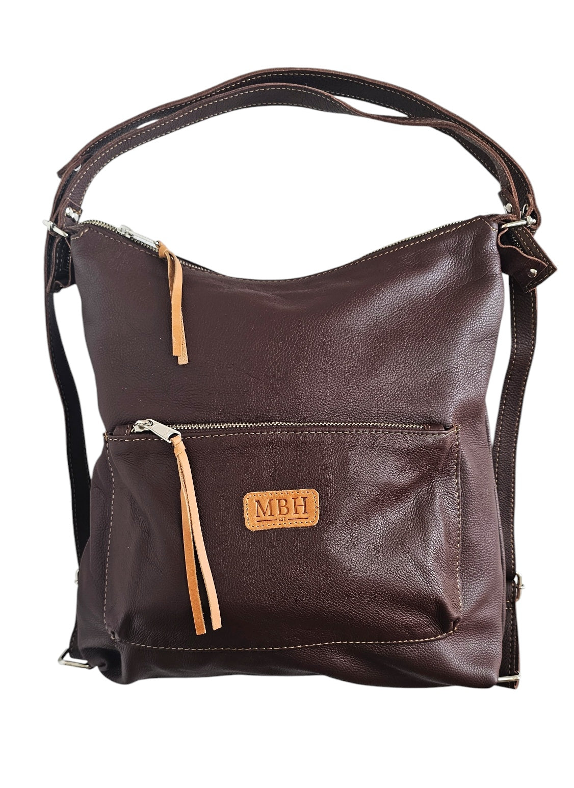 The Luxe Carryall Backpack and Shoulder Bag - Chestnut by MBH Leather, product view 3
