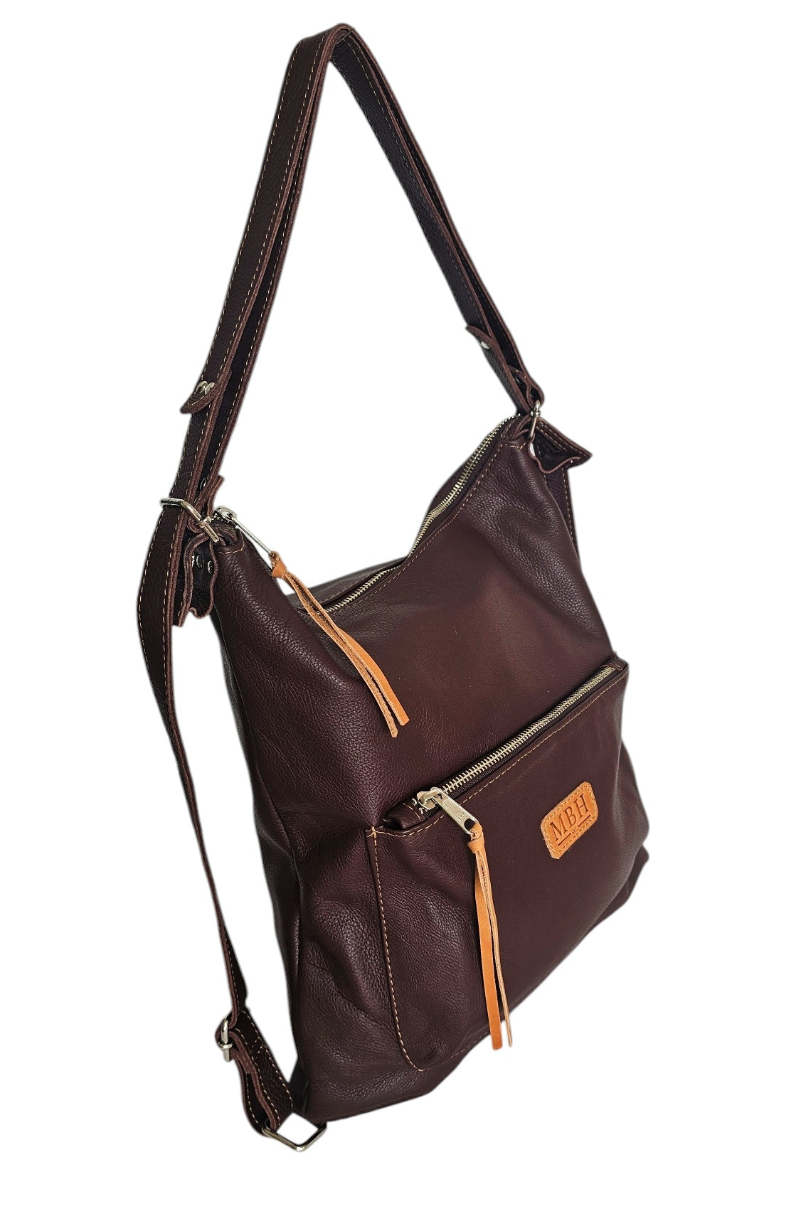 The Luxe Carryall Backpack and Shoulder Bag - Chestnut by MBH Leather, product view 4