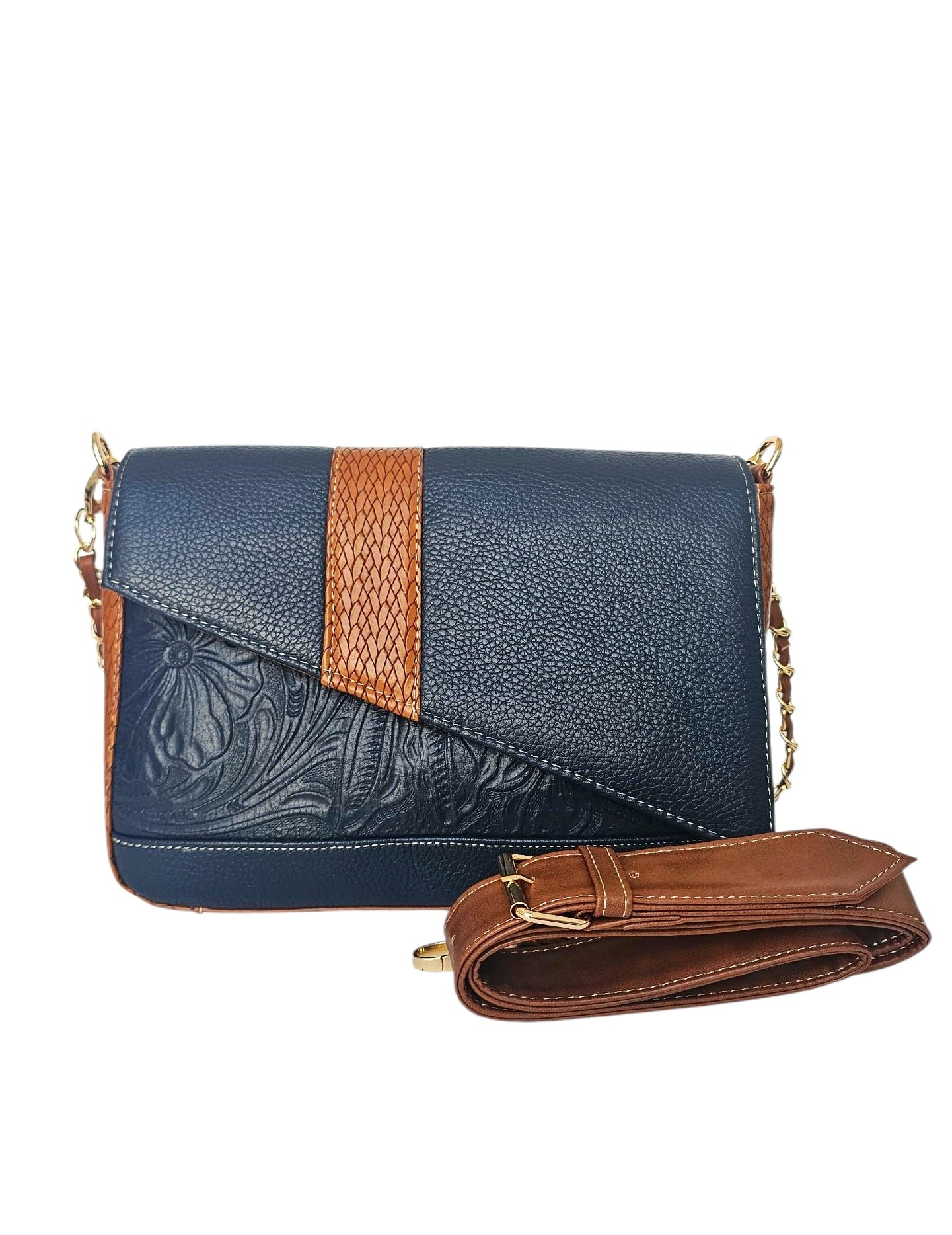 The Marquesa Crossbody Bag - Navy by MBH Leather, product view 3